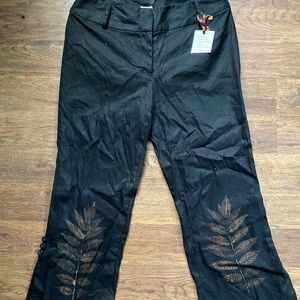 One of a Kind Linen Crop Pants Leaf Tree Printed